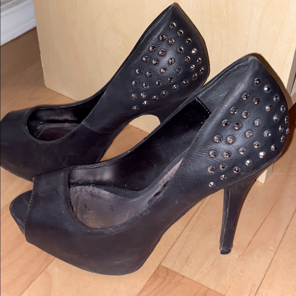 Studded peep toe platforms heels